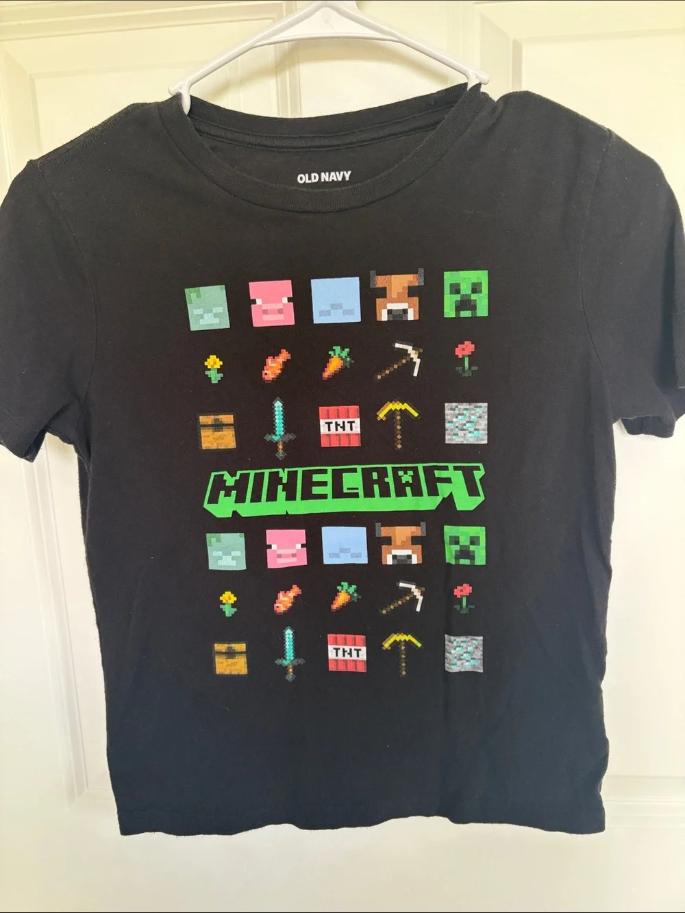 Old Navy Black Minecraft Pixel Graphic Tee with Green Logo